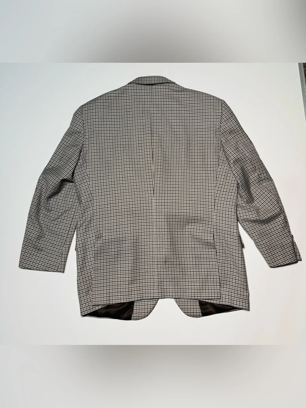 Peter Millar 46R Sport Coat Blazer 100% Wool Blue Brown Gingham Check Union Made